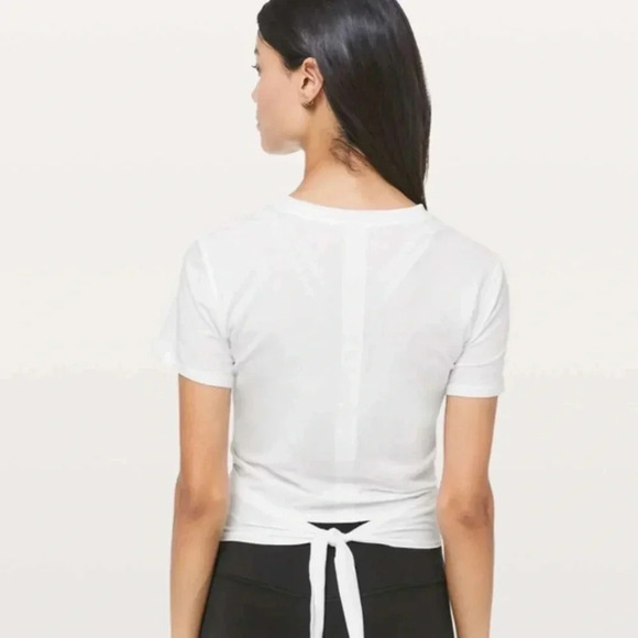 LULULEMON NWT Time to Restore Short Sleeve Cropped Crop Top White Wrap Tie 6 - Picture 4 of 10